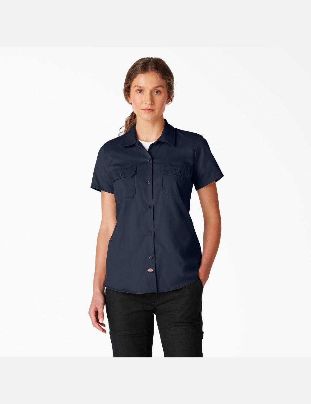 Dark Navy Dickies FLEX Short Sleeve Work Shirts | 859UEBHJK