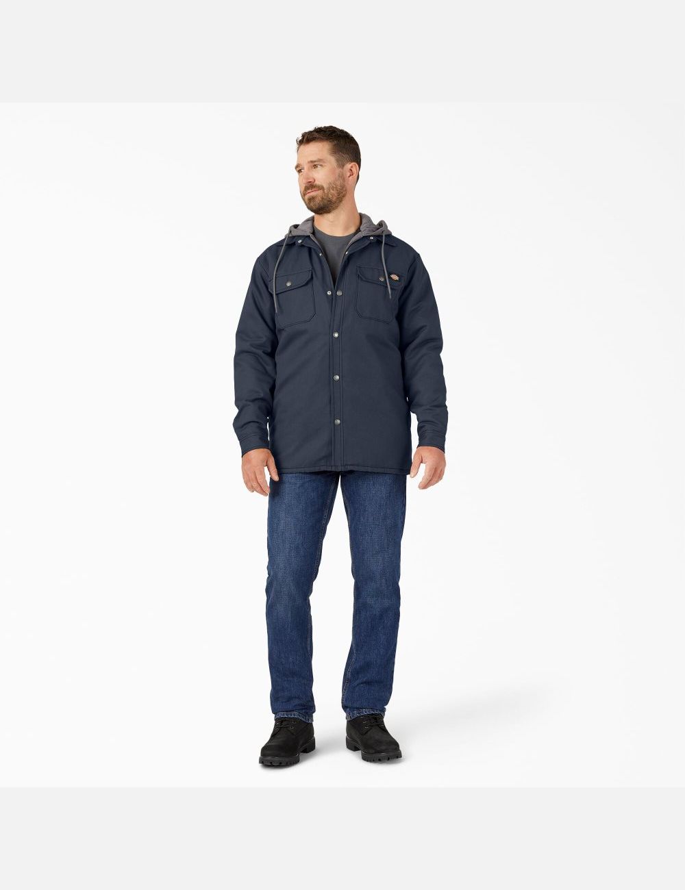 Dark Navy Dickies Hydroshield Duck Hooded Shirt Jackets | 708APYIMZ