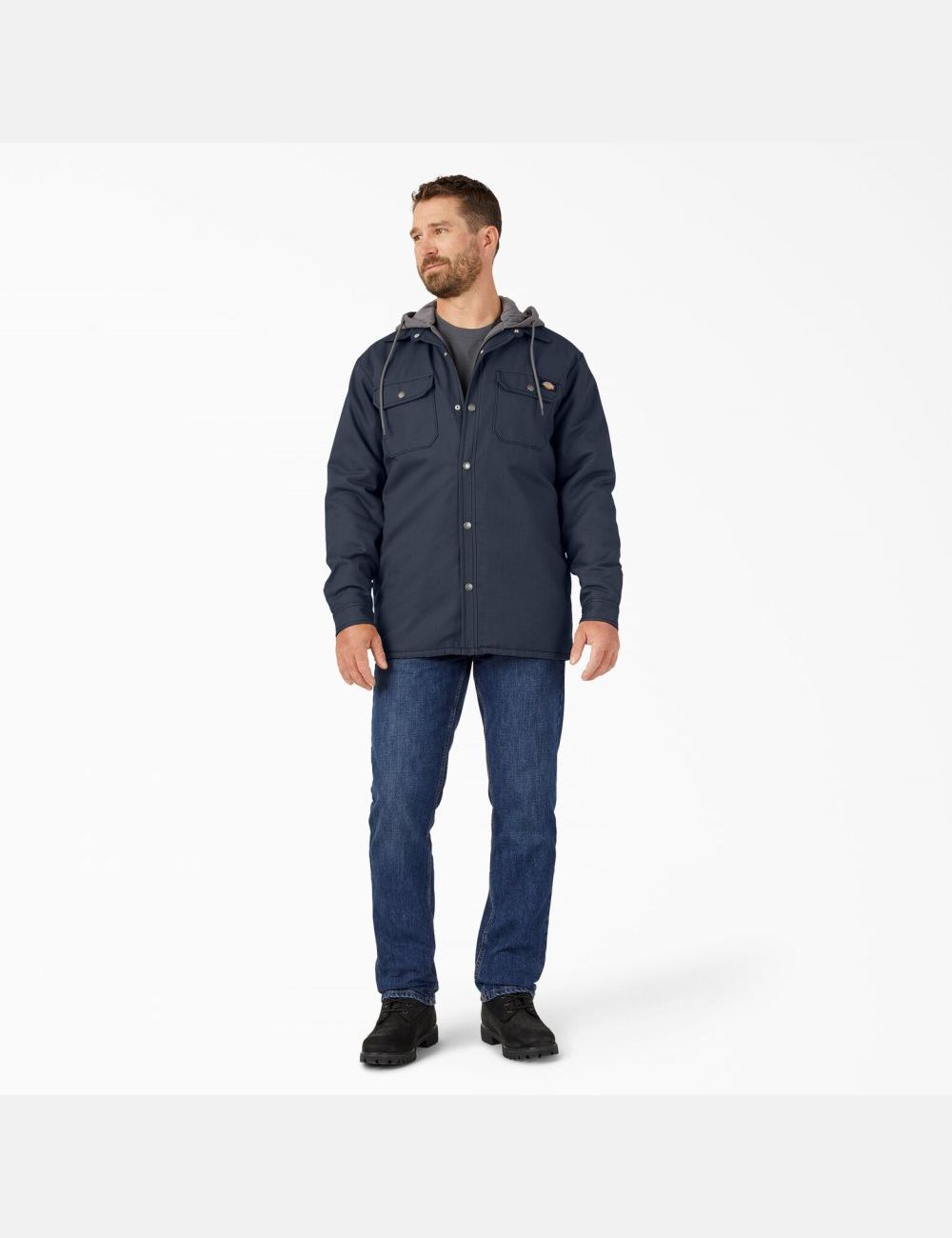 Dark Navy Dickies Hydroshield Duck Hooded Shirt Jackets | 708APYIMZ