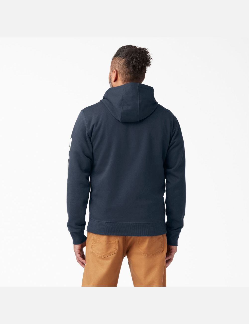 Dark Navy Dickies Logo Sleeve Fleece Hoodies | 091BUOWNK