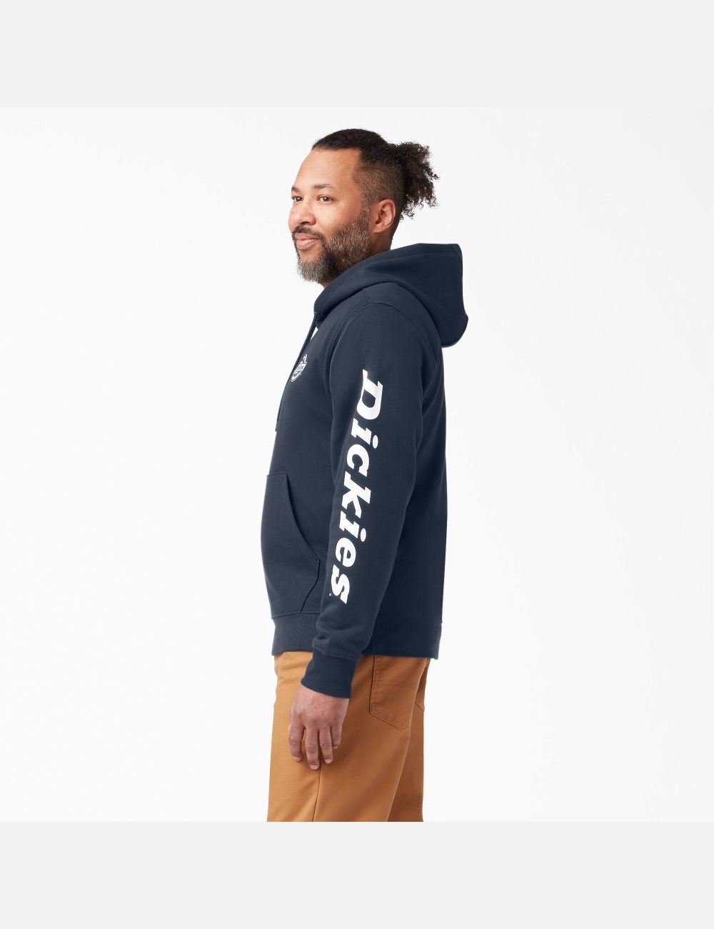 Dark Navy Dickies Logo Sleeve Fleece Hoodies | 091BUOWNK