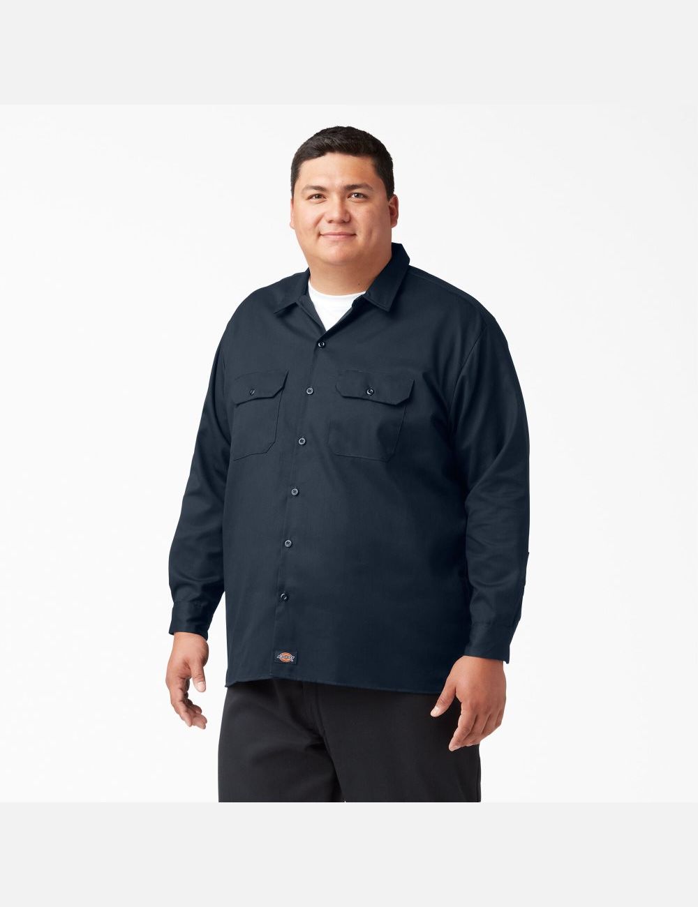 Dark Navy Dickies Long Sleeve Work Shirts | 153PCATZV