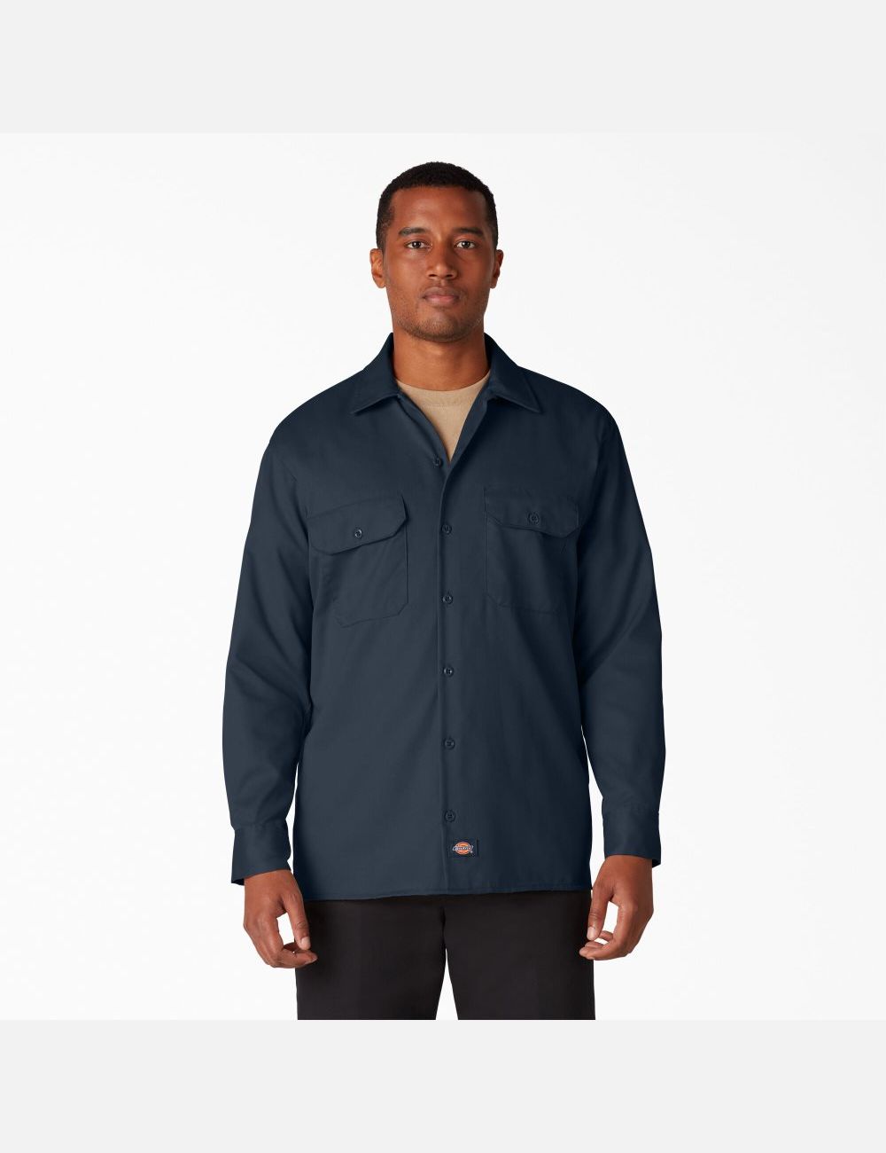 Dark Navy Dickies Long Sleeve Work Shirts | 153PCATZV