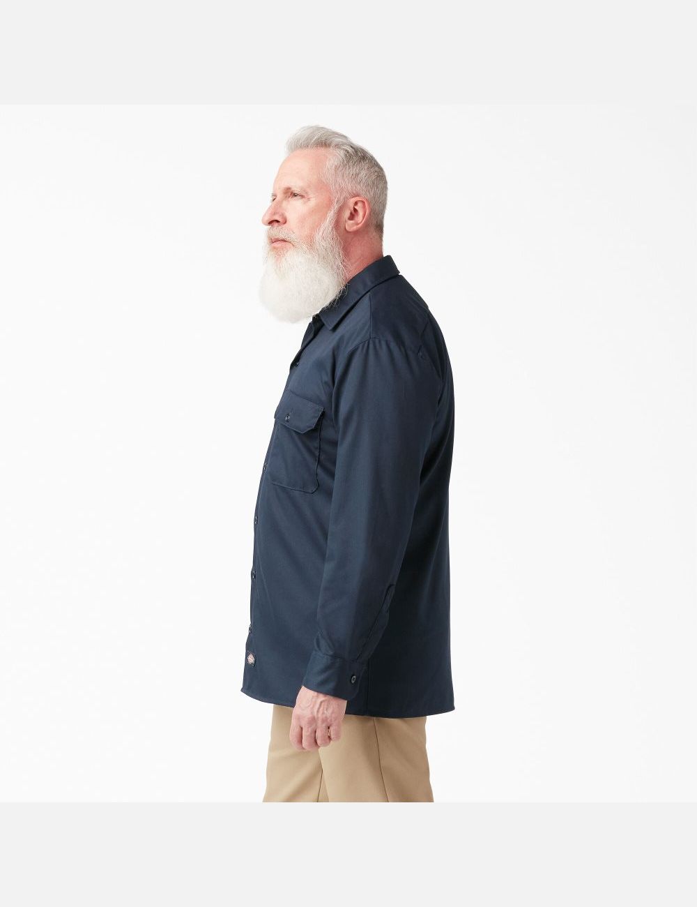 Dark Navy Dickies Relaxed Fit Long Sleeve Work Shirts | 473RBIFZM