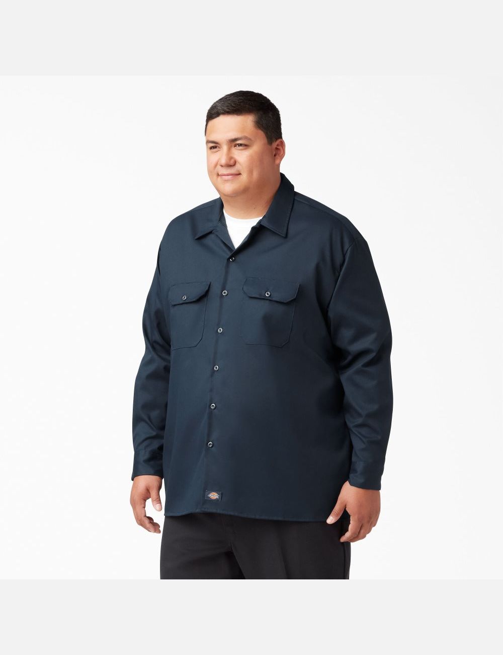 Dark Navy Dickies Relaxed Fit Long Sleeve Work Shirts | 473RBIFZM