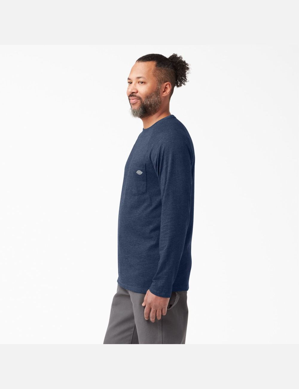 Dark Navy Heather Dickies Cooling Long Sleeve T-Shirts | 178KZURDO