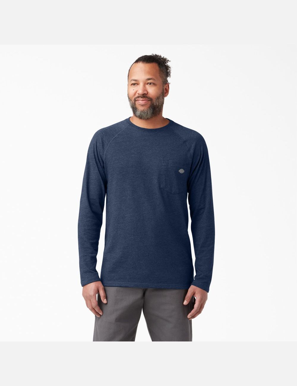 Dark Navy Heather Dickies Cooling Long Sleeve T-Shirts | 178KZURDO