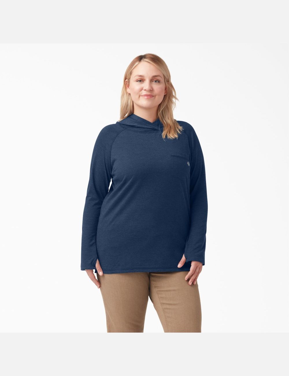 Dark Navy Heather Dickies Plus Cooling Performance Sun Shirt | 825BFJRMN