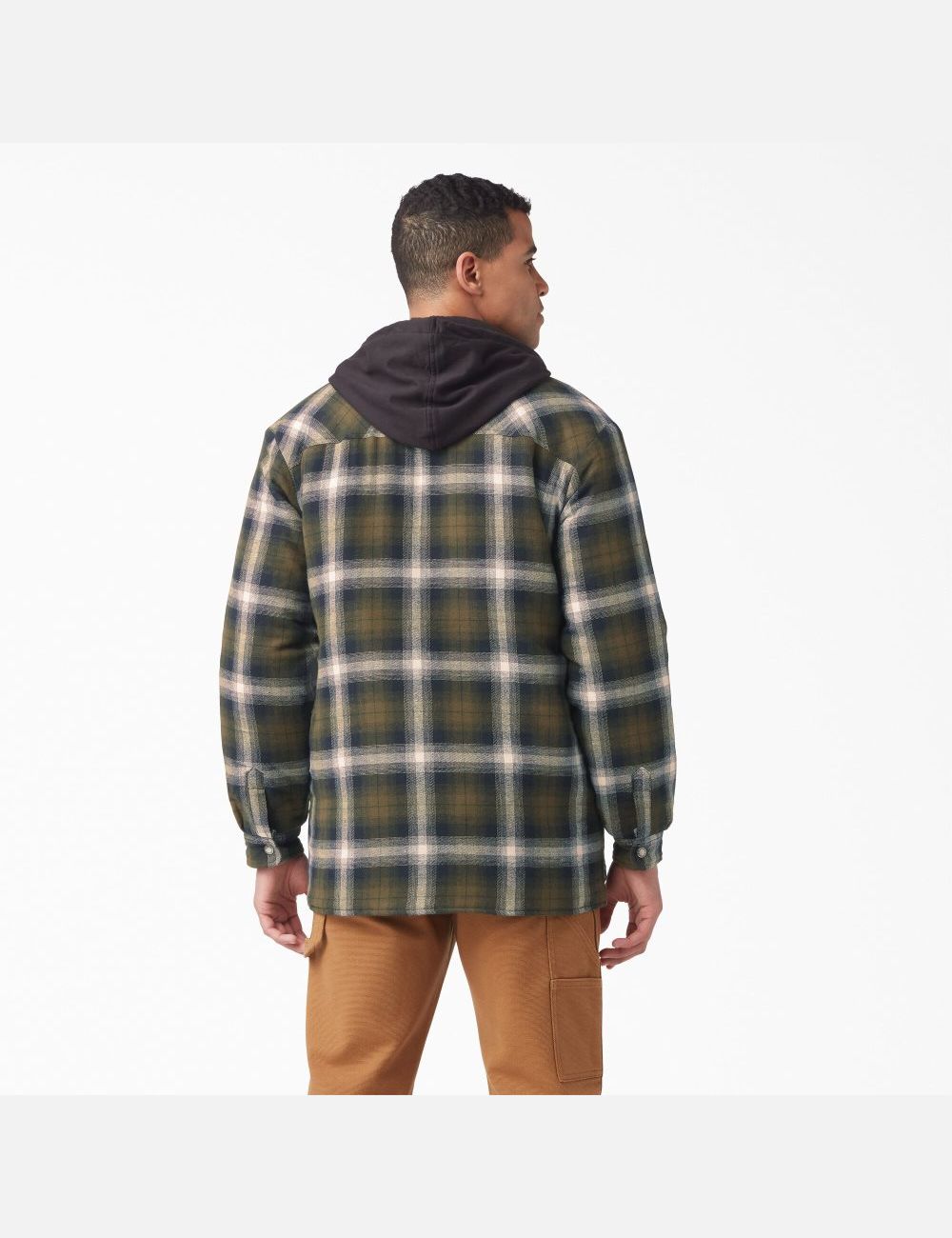 Dark Olive/Black Plaid Dickies Hydroshield Flannel Shirt Jackets | 264WBCVLE