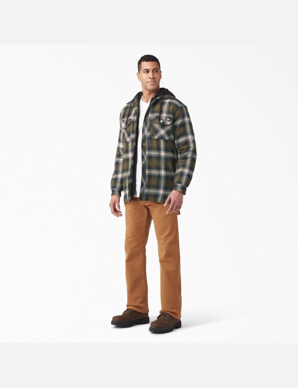 Dark Olive/Black Plaid Dickies Hydroshield Flannel Shirt Jackets | 264WBCVLE