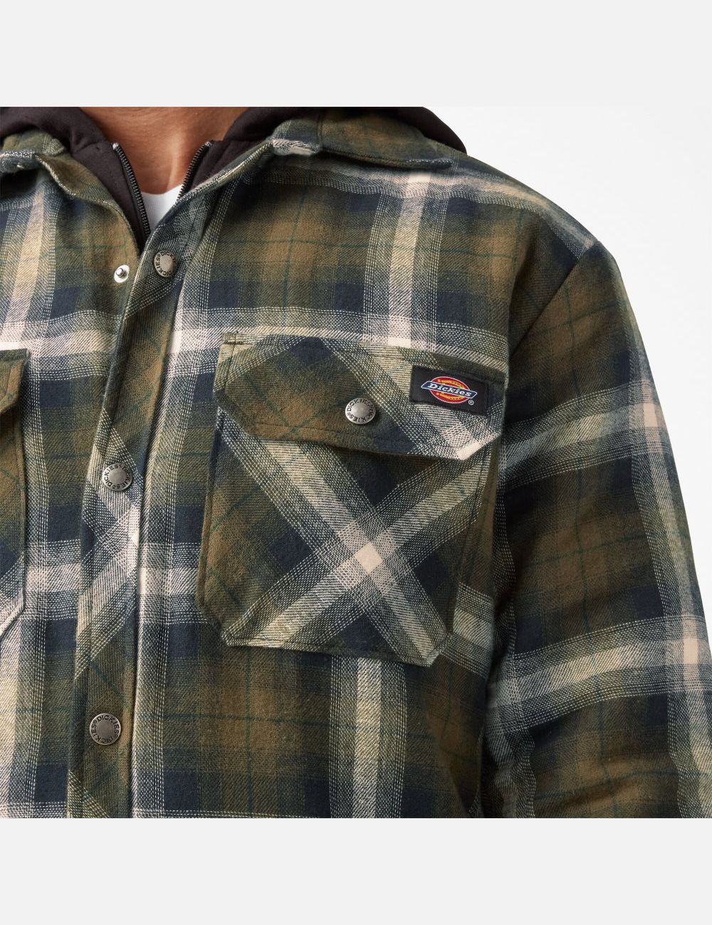 Dark Olive/Black Plaid Dickies Hydroshield Flannel Shirt Jackets | 264WBCVLE