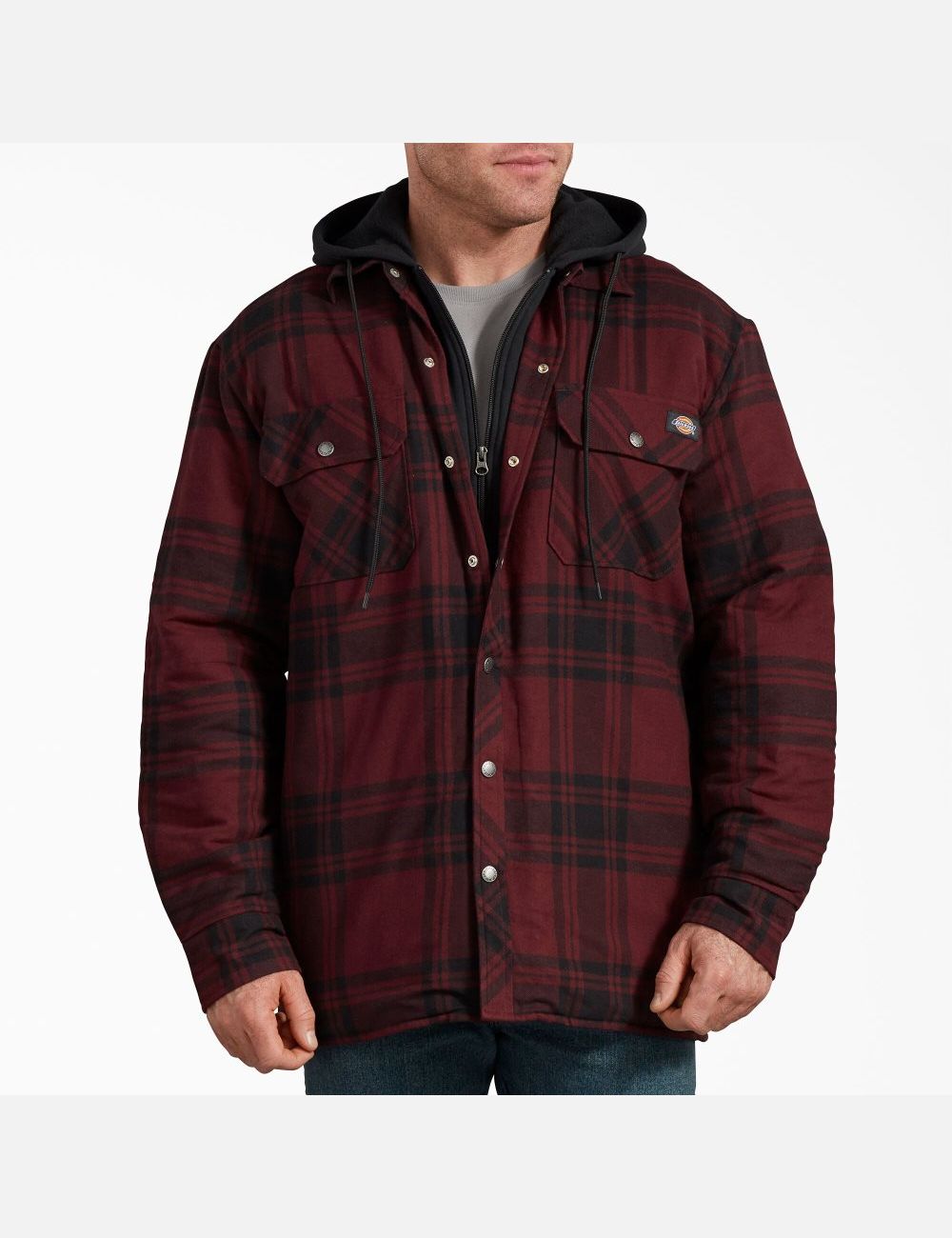 Dark Port Black Plaid Dickies Relaxed Icon Hooded Quilted Flannel Coats & Jackets | 275DWJPXF