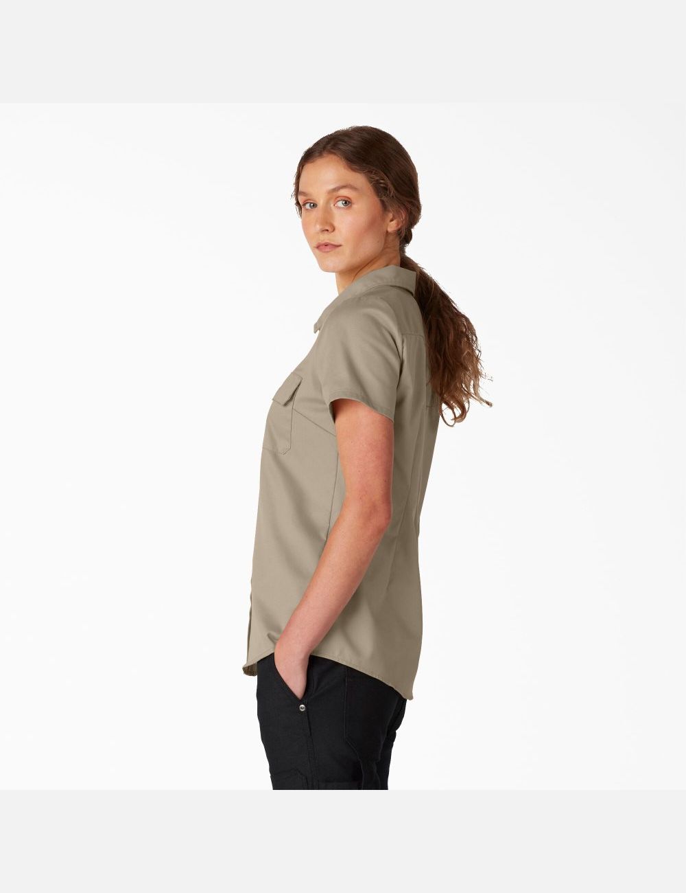 Desert Sand Dickies FLEX Short Sleeve Work Shirts | 548XBAKVI