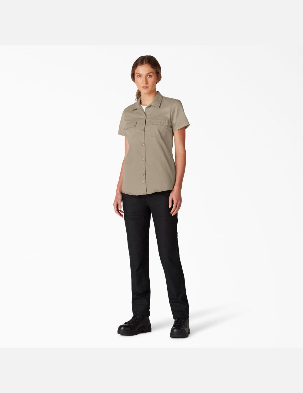 Desert Sand Dickies FLEX Short Sleeve Work Shirts | 548XBAKVI