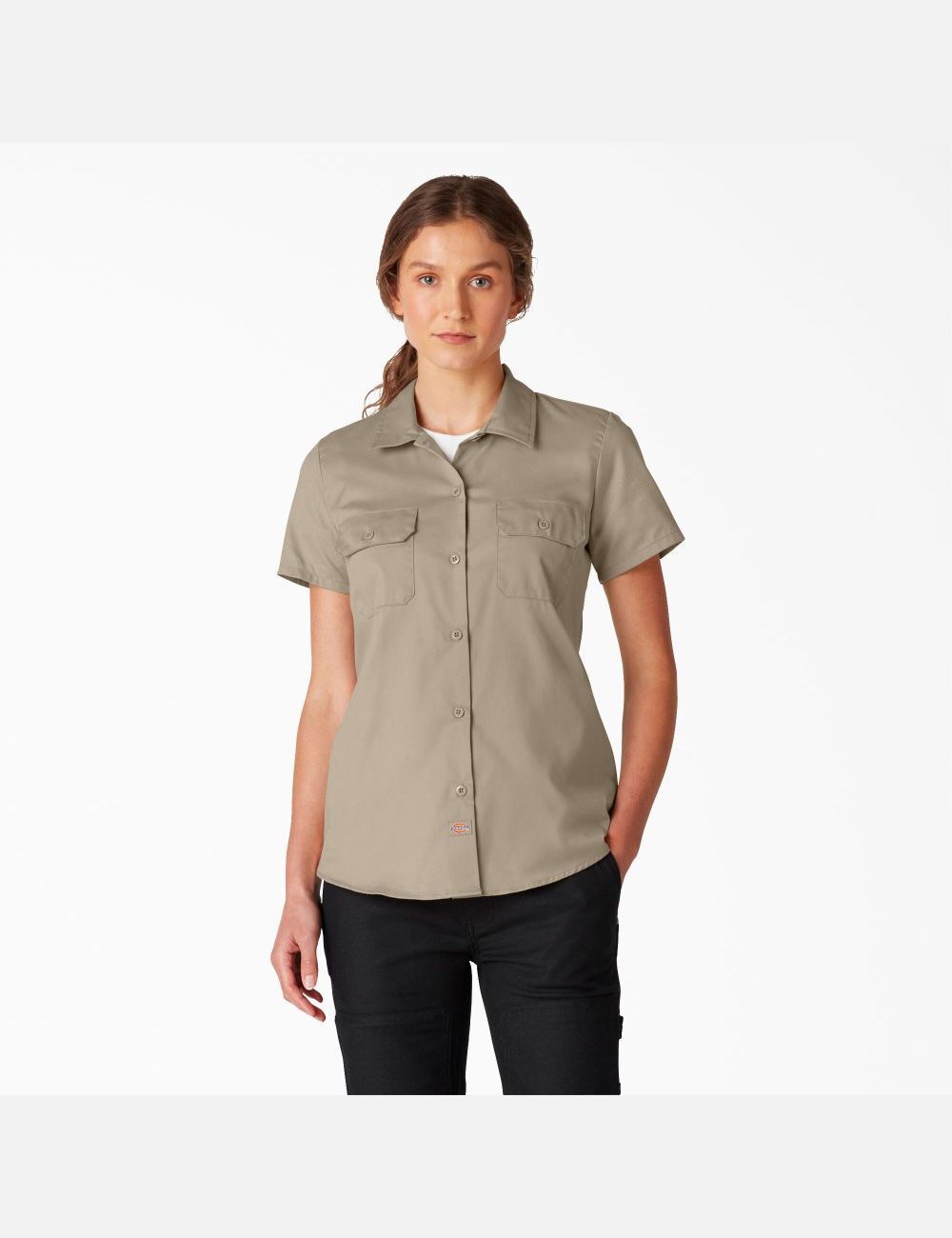 Desert Sand Dickies FLEX Short Sleeve Work Shirts | 548XBAKVI