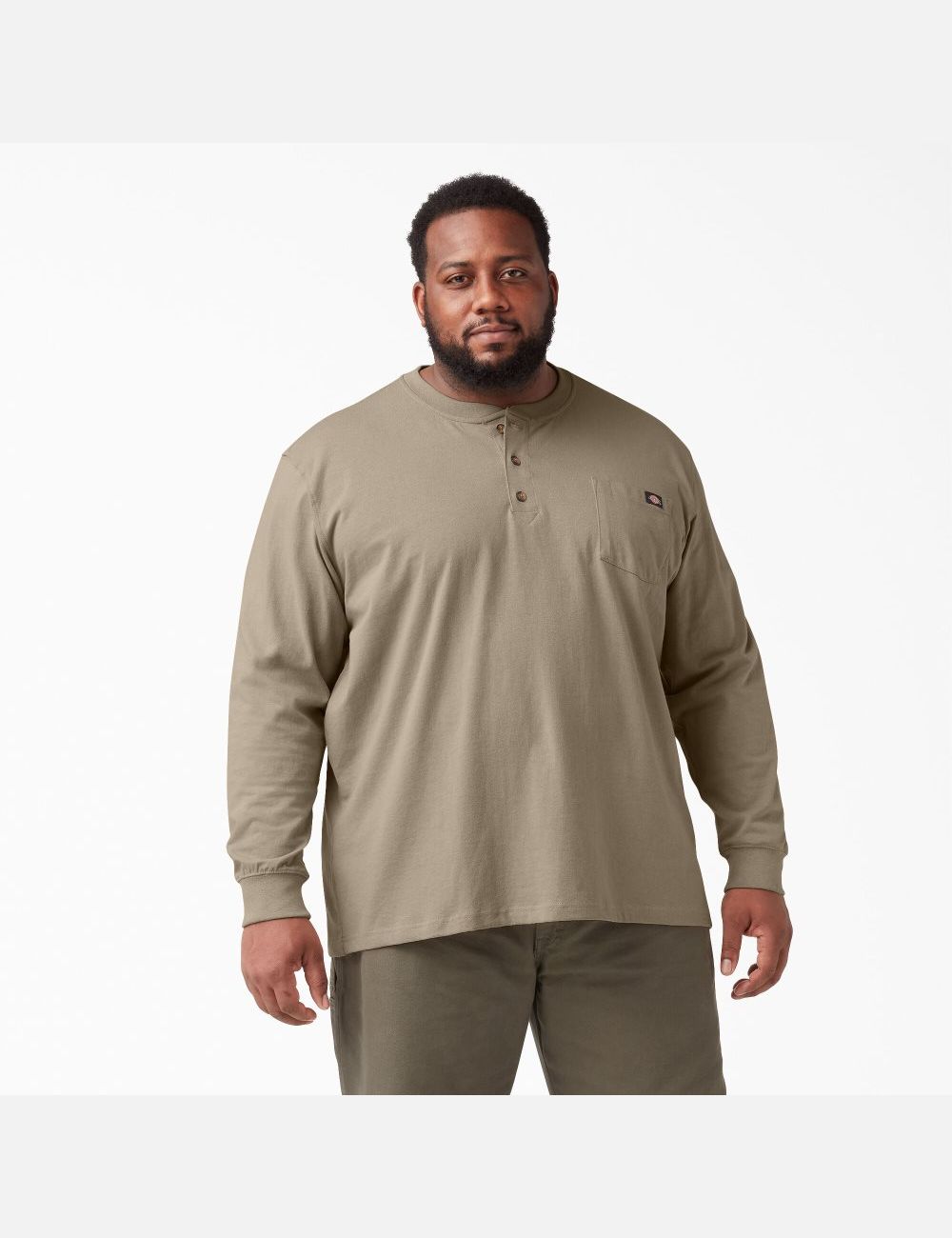 Desert Sand Dickies Long Sleeve Heavyweight Henley T-Shirts | 204ZTIEVJ