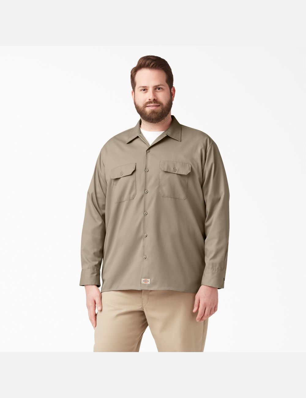 Desert Sand Dickies Relaxed Fit Long Sleeve Shirts | 437LXKWFC