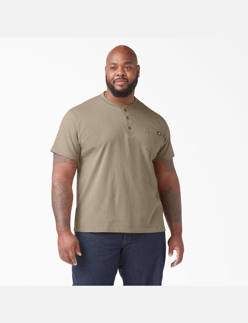 Desert Sand Dickies Short Sleeve Heavyweight Henley Shirts | 016XABTGZ