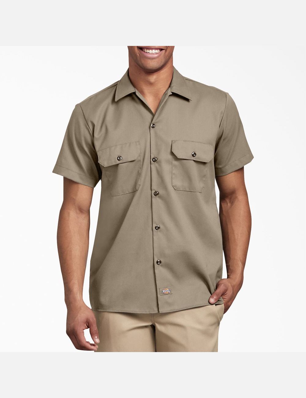 Desert Sand Dickies Slim Fit Short Sleeve Work Shirts | 042YEATQN