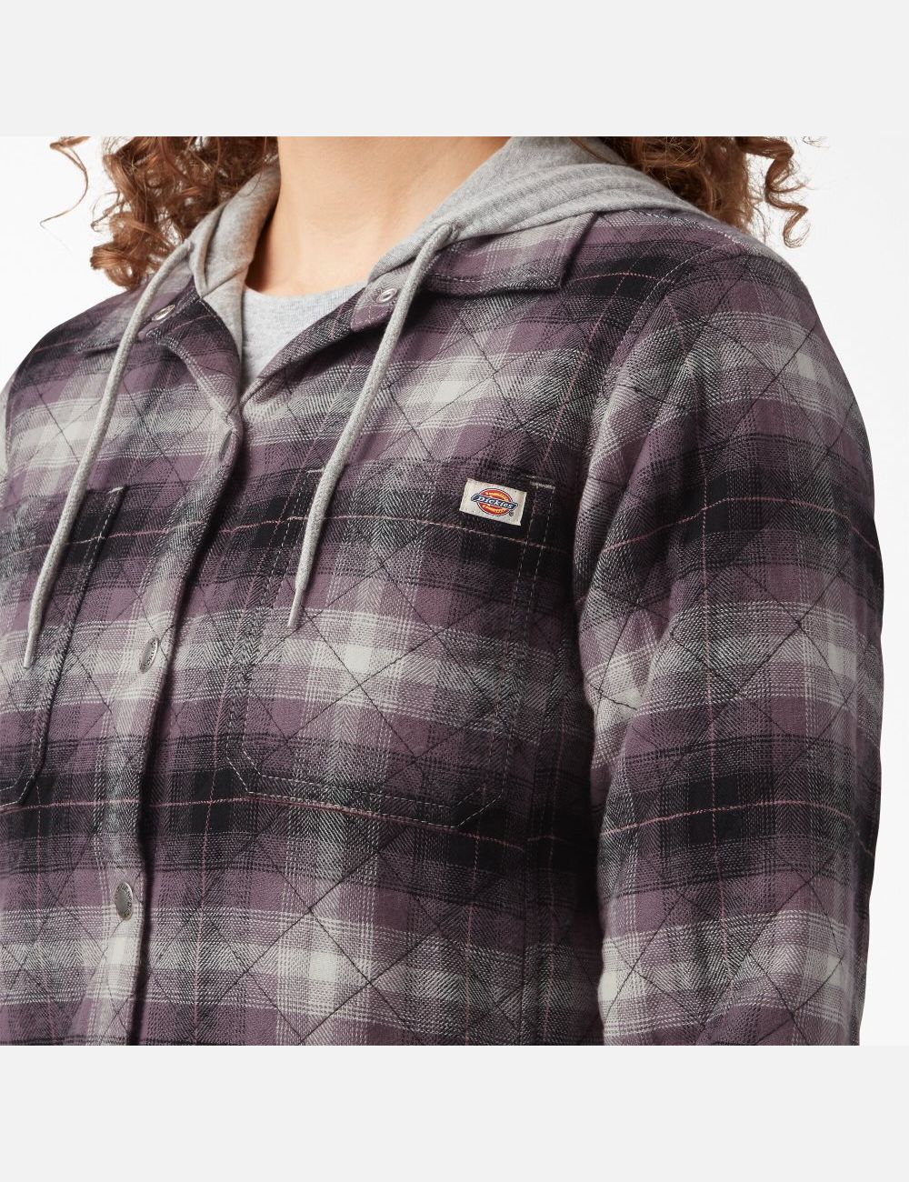 Dusty Purple/Black Ombre Plaid Dickies Flannel Hooded Shirt Jackets | 891FWSOID