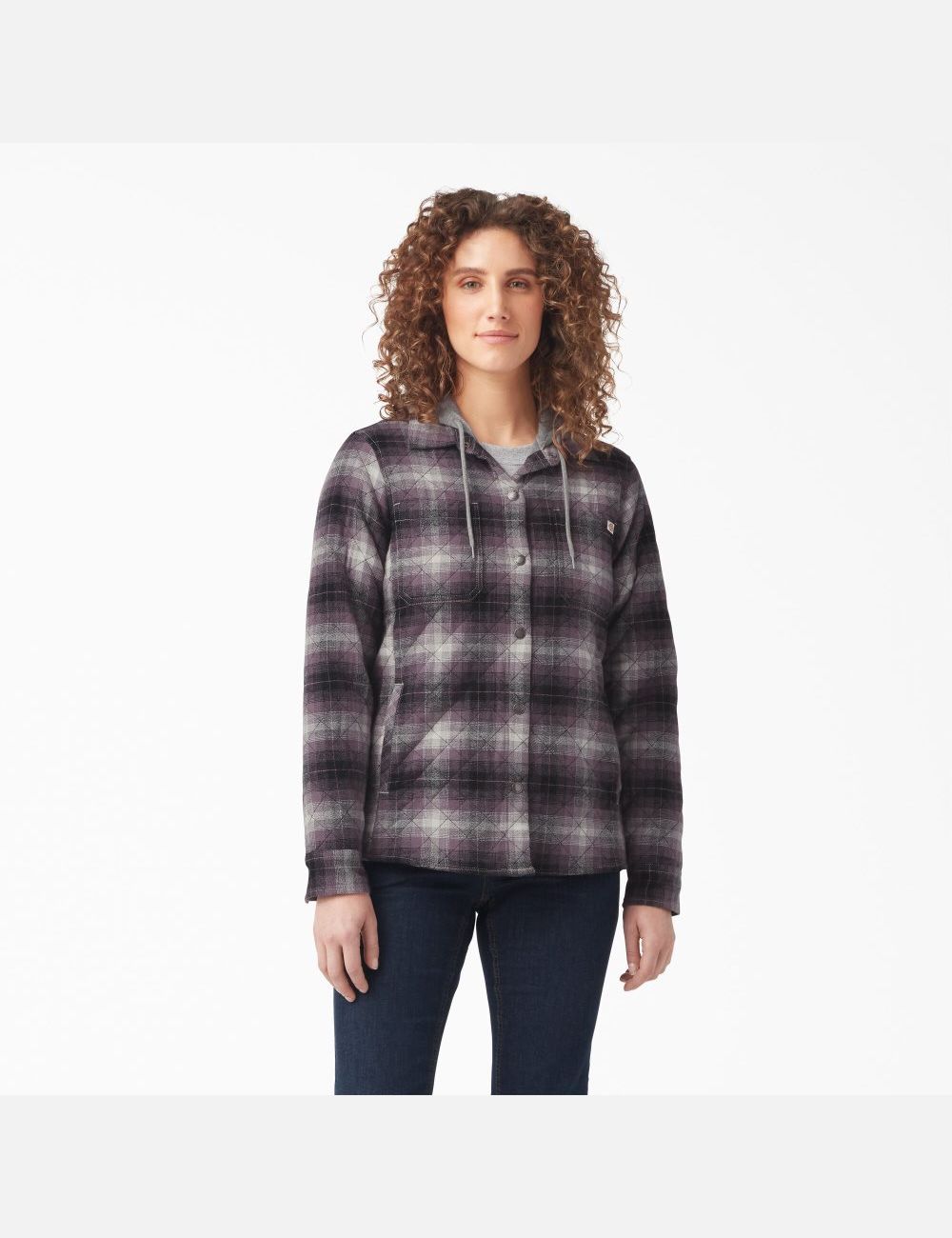 Dusty Purple/Black Ombre Plaid Dickies Flannel Hooded Shirt Jackets | 891FWSOID