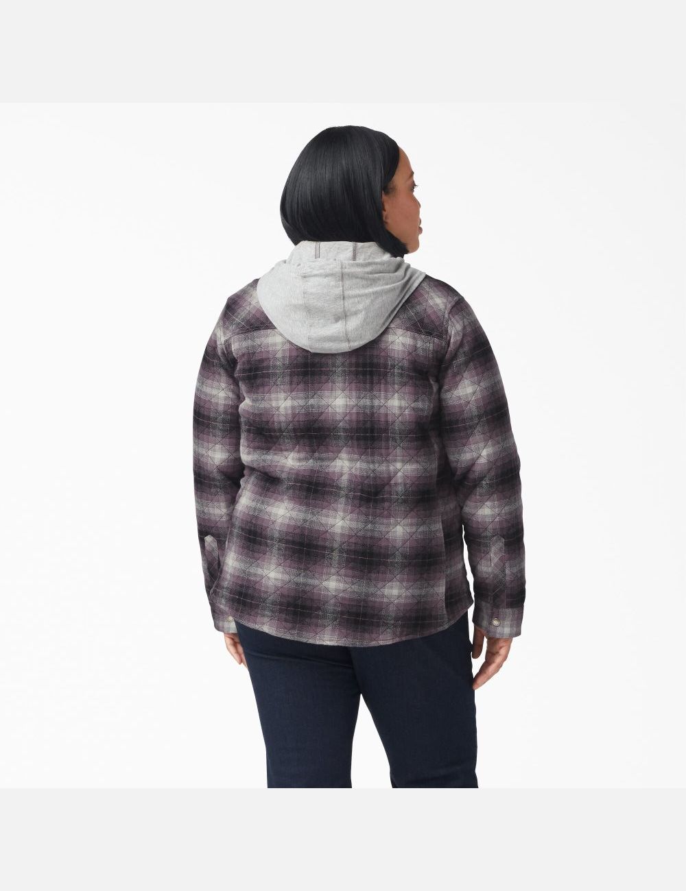 Dusty Purple/Black Ombre Plaid Dickies Plus Flannel Hooded Shirt Jackets | 072DQYAGV