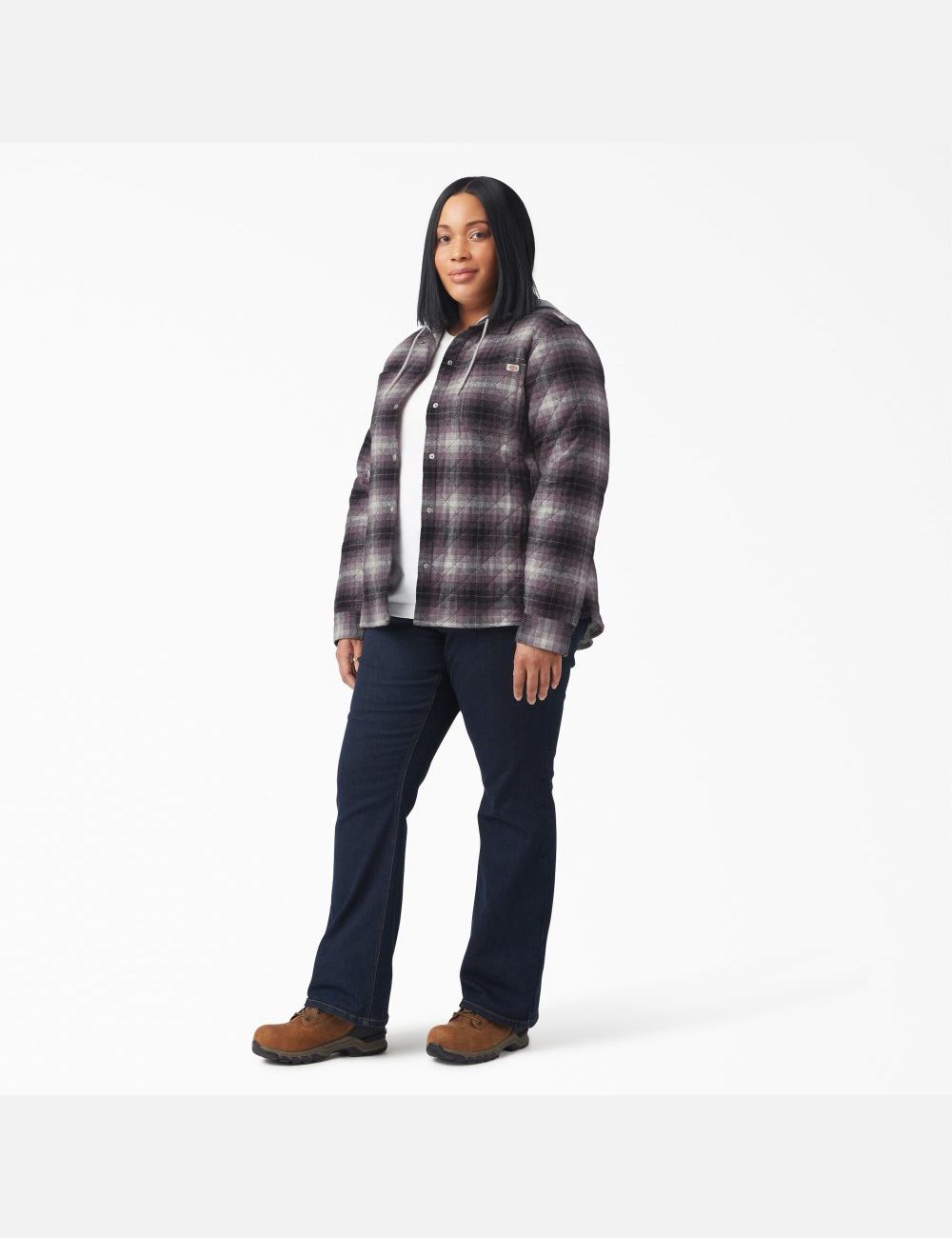 Dusty Purple/Black Ombre Plaid Dickies Plus Flannel Hooded Shirt Jackets | 072DQYAGV