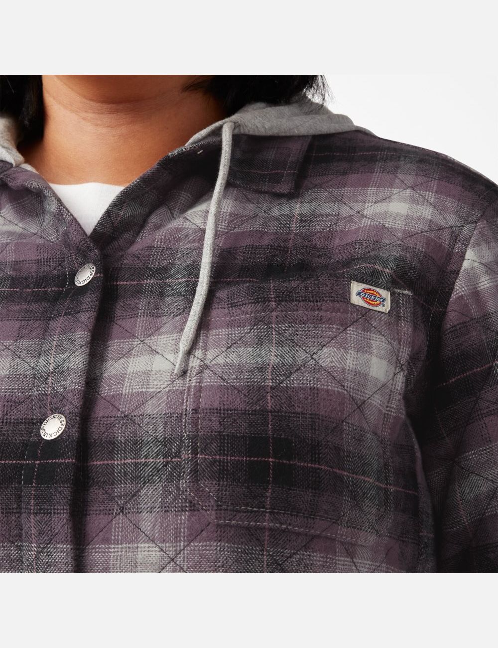 Dusty Purple/Black Ombre Plaid Dickies Plus Flannel Hooded Shirt Jackets | 072DQYAGV