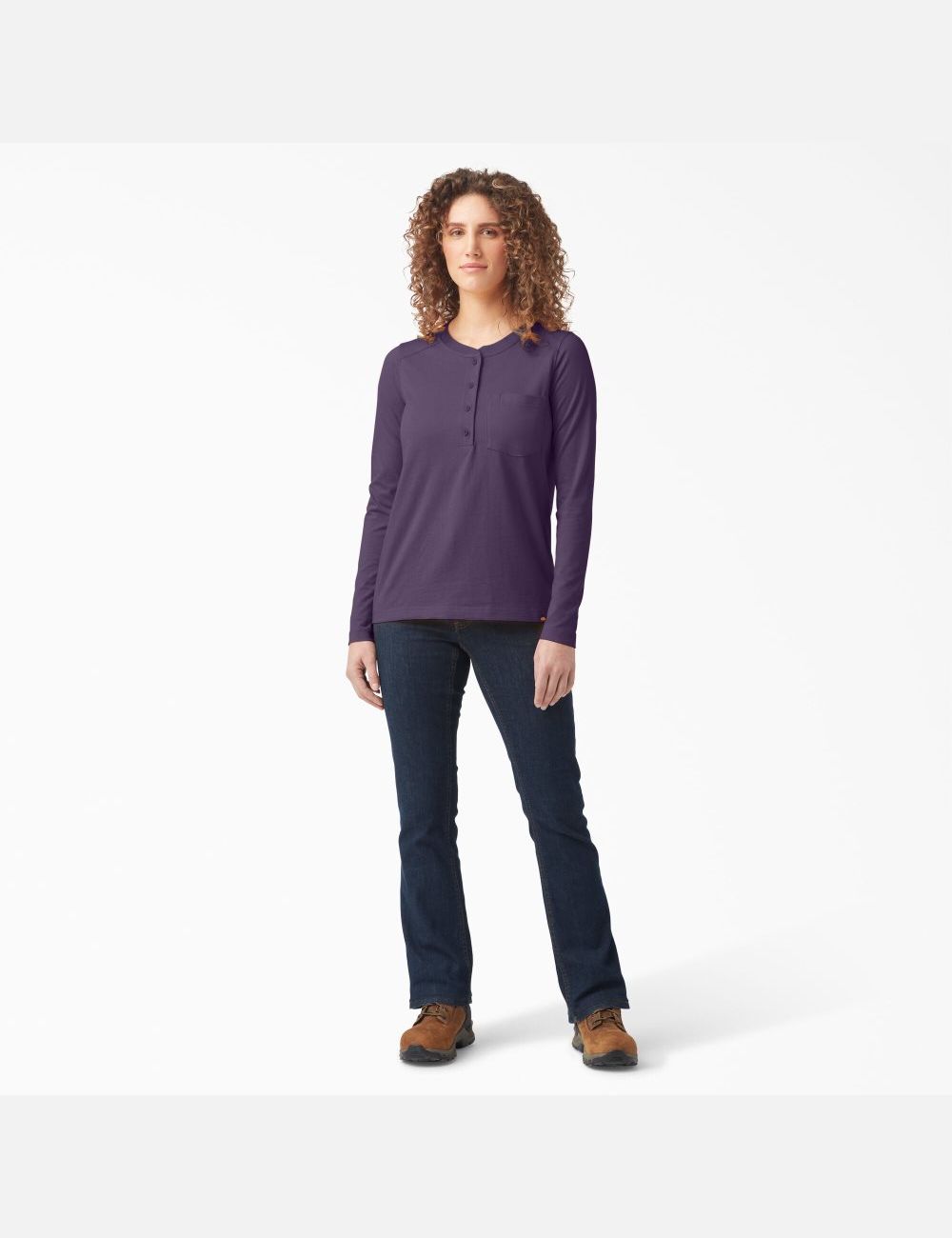 Dusty Purple Heather Dickies Heavyweight Henley Long Sleeve T-Shirts | 963TLHNUI