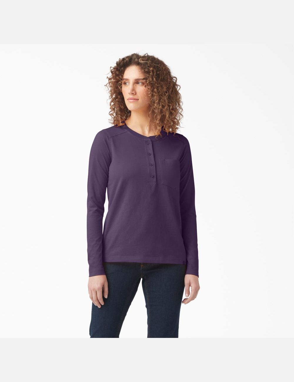 Dusty Purple Heather Dickies Heavyweight Henley Long Sleeve T-Shirts | 963TLHNUI