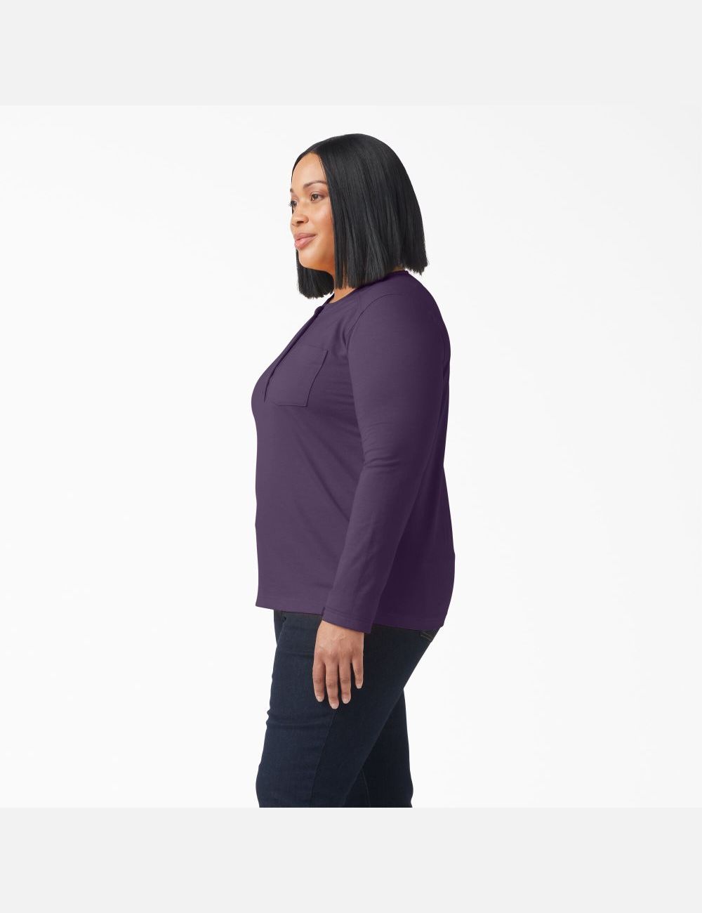 Dusty Purple Heather Dickies Plus Heavyweight Henley Long Sleeve T-Shirts | 234OGCKRW