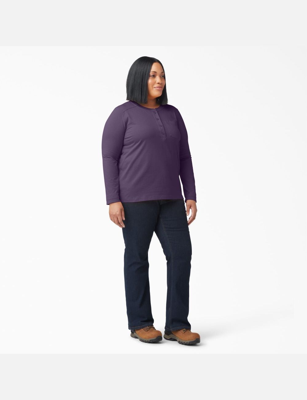 Dusty Purple Heather Dickies Plus Heavyweight Henley Long Sleeve T-Shirts | 234OGCKRW