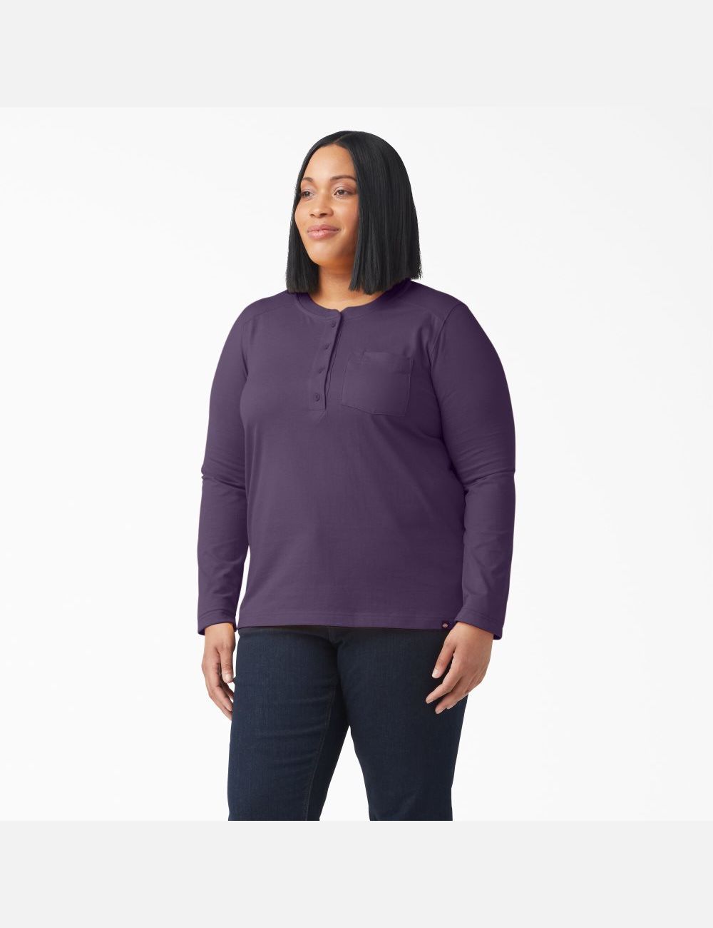 Dusty Purple Heather Dickies Plus Heavyweight Henley Long Sleeve T-Shirts | 234OGCKRW