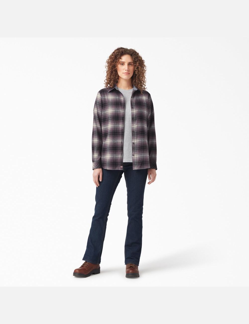 Dusty Purple Highland Plaid Dickies Plaid Flannel Long Sleeve Shirt Button Up | 032QJIFCO