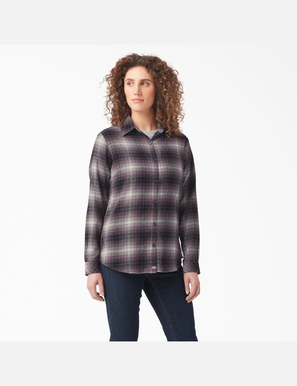 Dusty Purple Highland Plaid Dickies Plaid Flannel Long Sleeve Shirt Button Up | 032QJIFCO