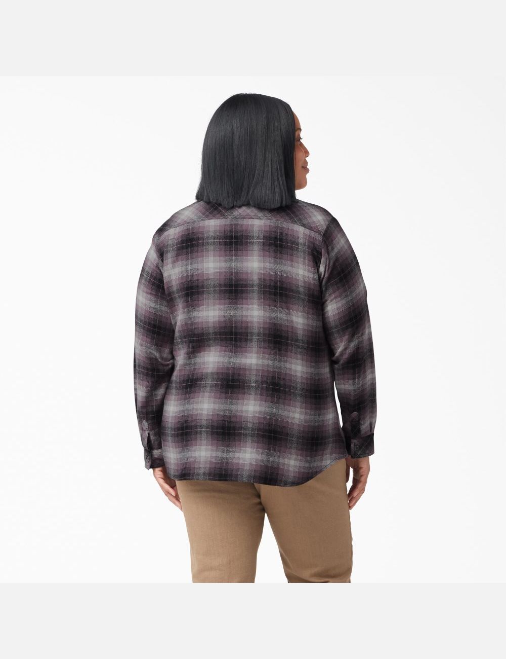 Dusty Purple Highland Plaid Dickies Plus Size Long Sleeve Plaid Flannel Shirt Button Up | 485IACDMX