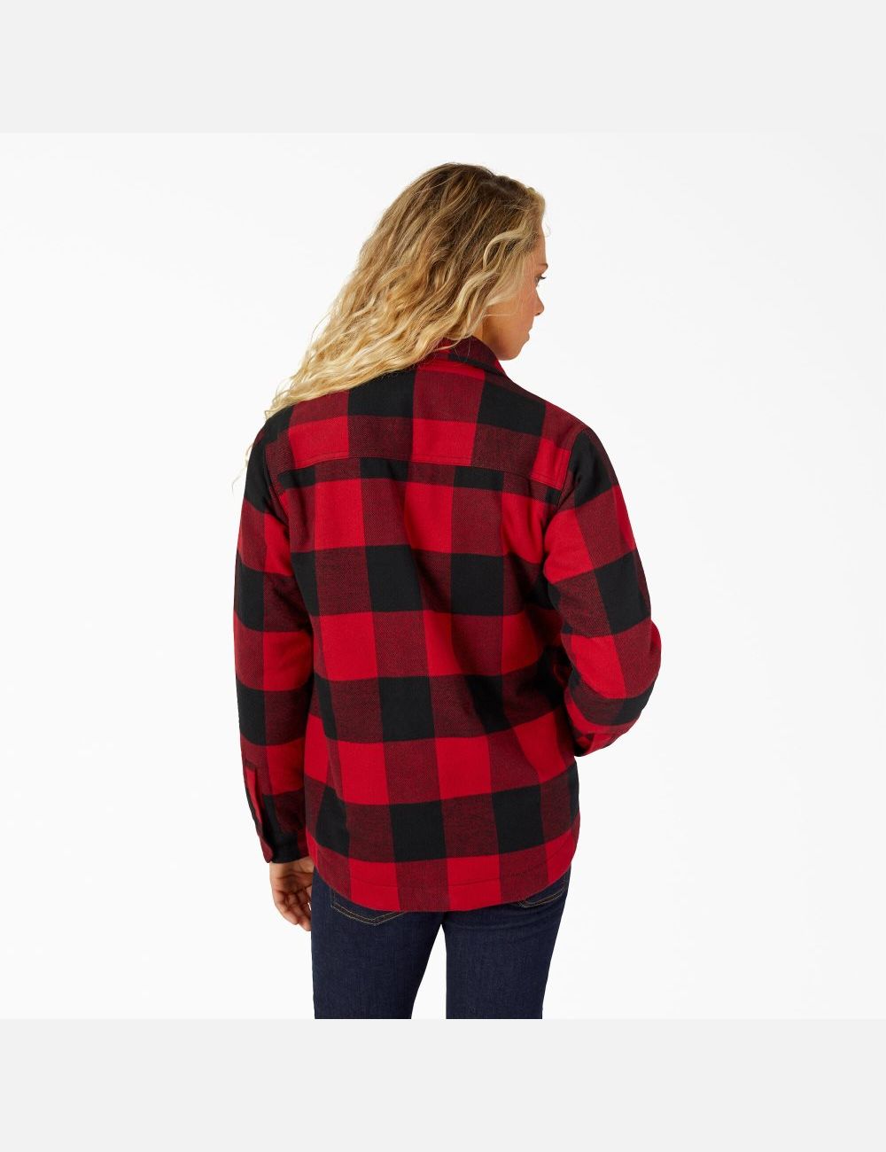 English Red Black Buffalo Plai Dickies Flannel High Pile Fleece Lined Chore Coats & Jackets | 365OVYJHL