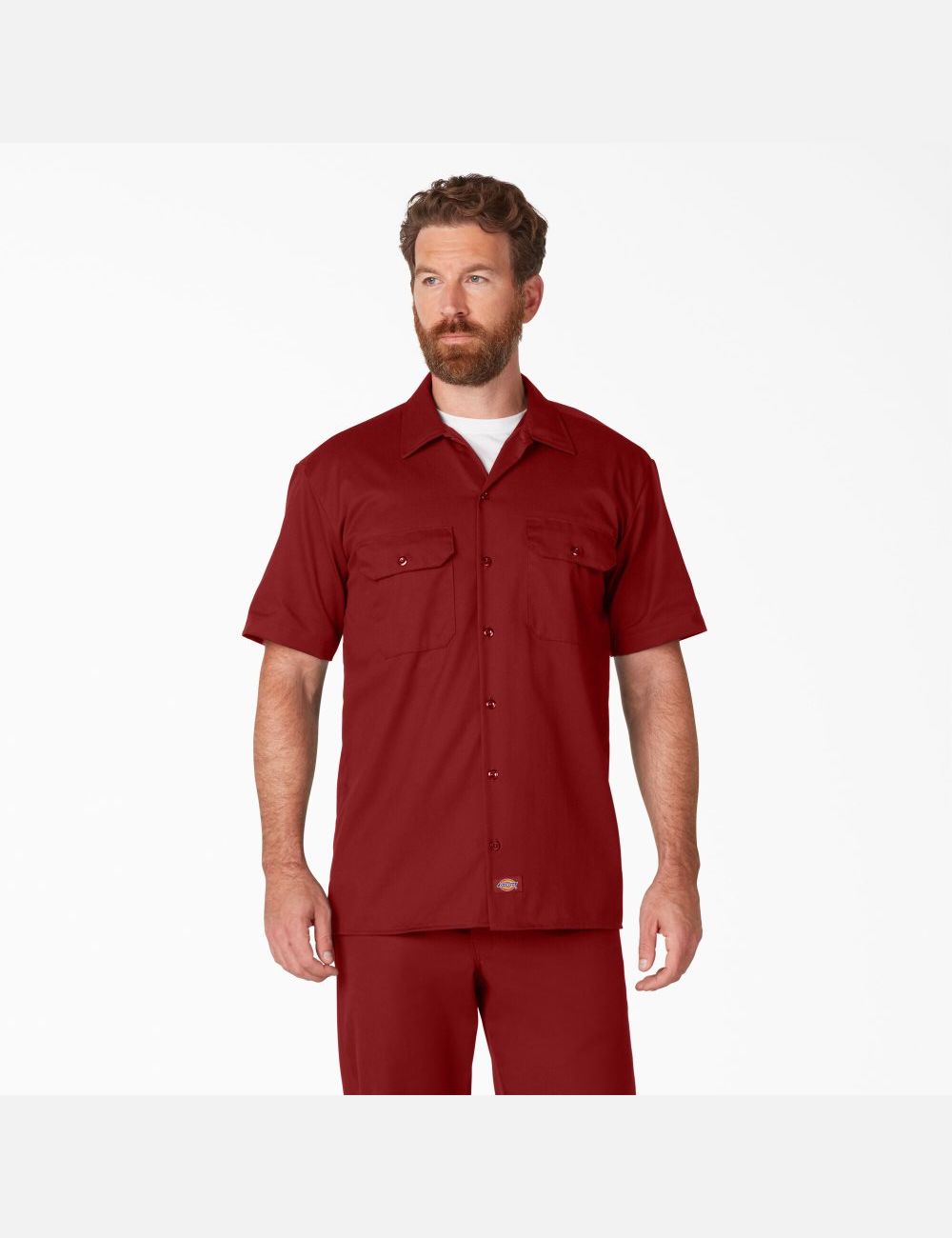 English Red Dickies Short Sleeve Work Shirts | 421JYGKIQ