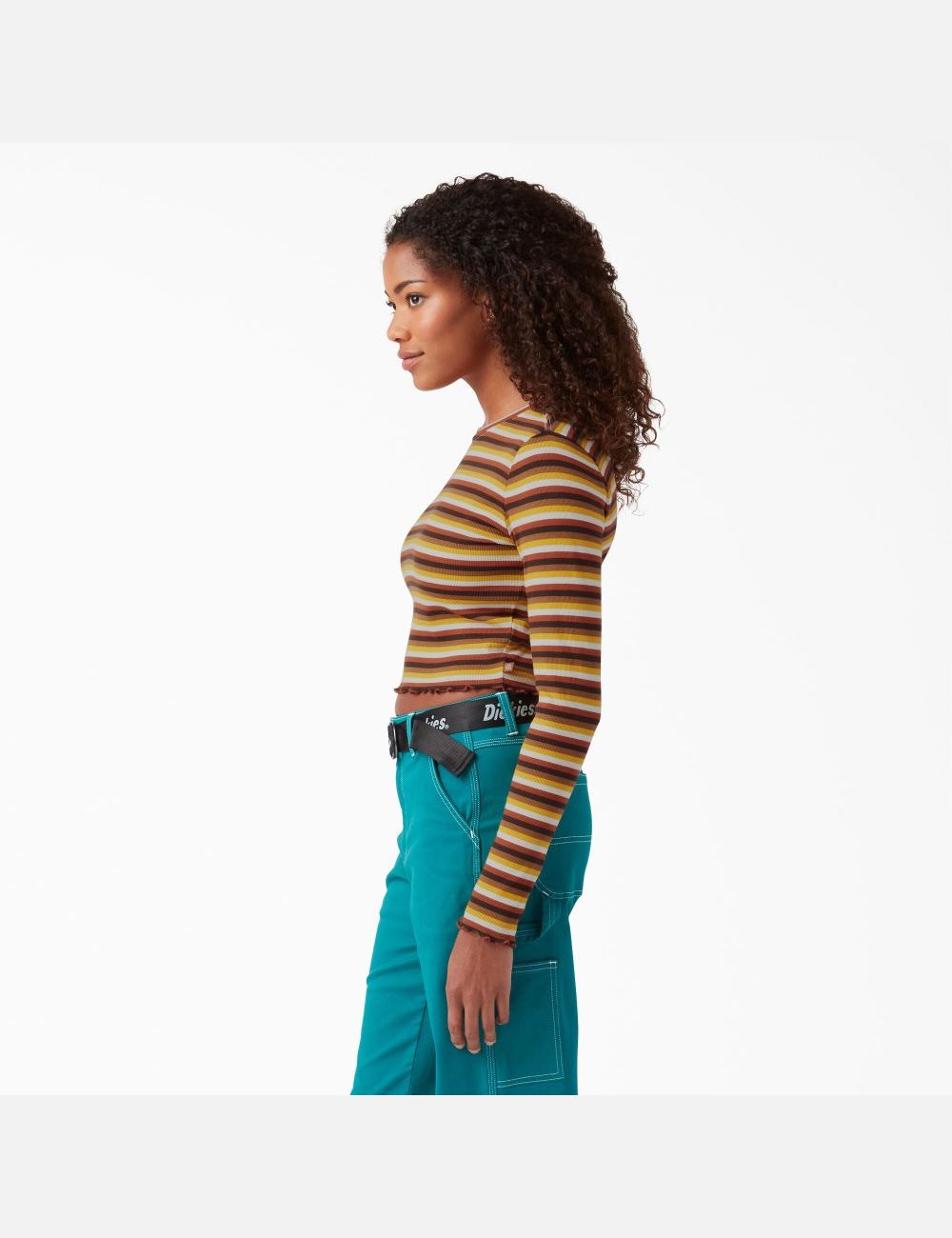 Ginger Honey Baby Stripe Dickies Long Sleeve Striped T-Shirt Cropped Tops | 675CMEVXR