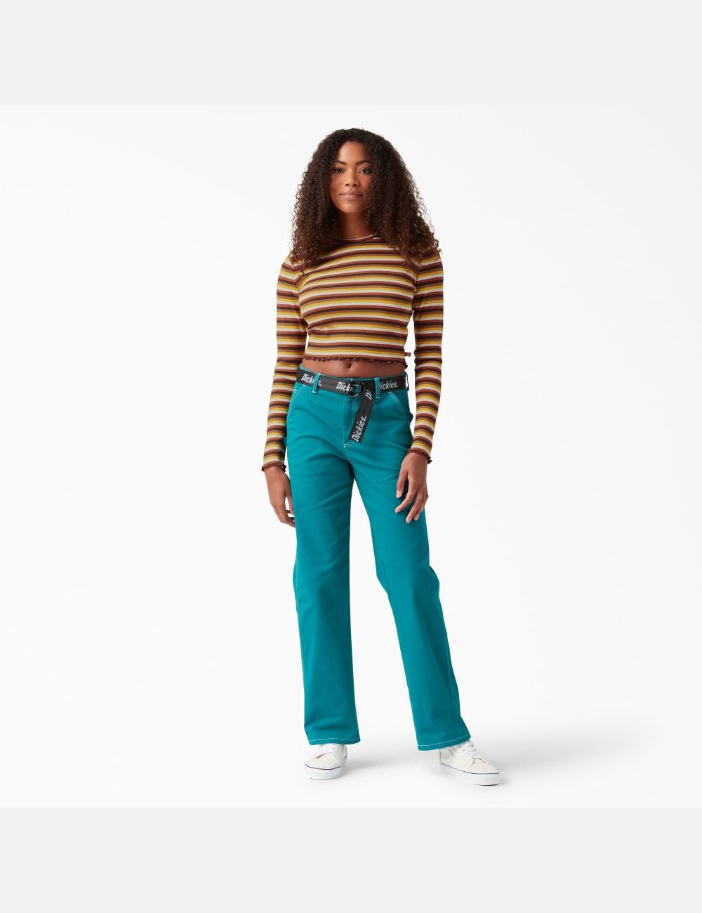 Ginger Honey Baby Stripe Dickies Long Sleeve Striped T-Shirt Cropped Tops | 675CMEVXR