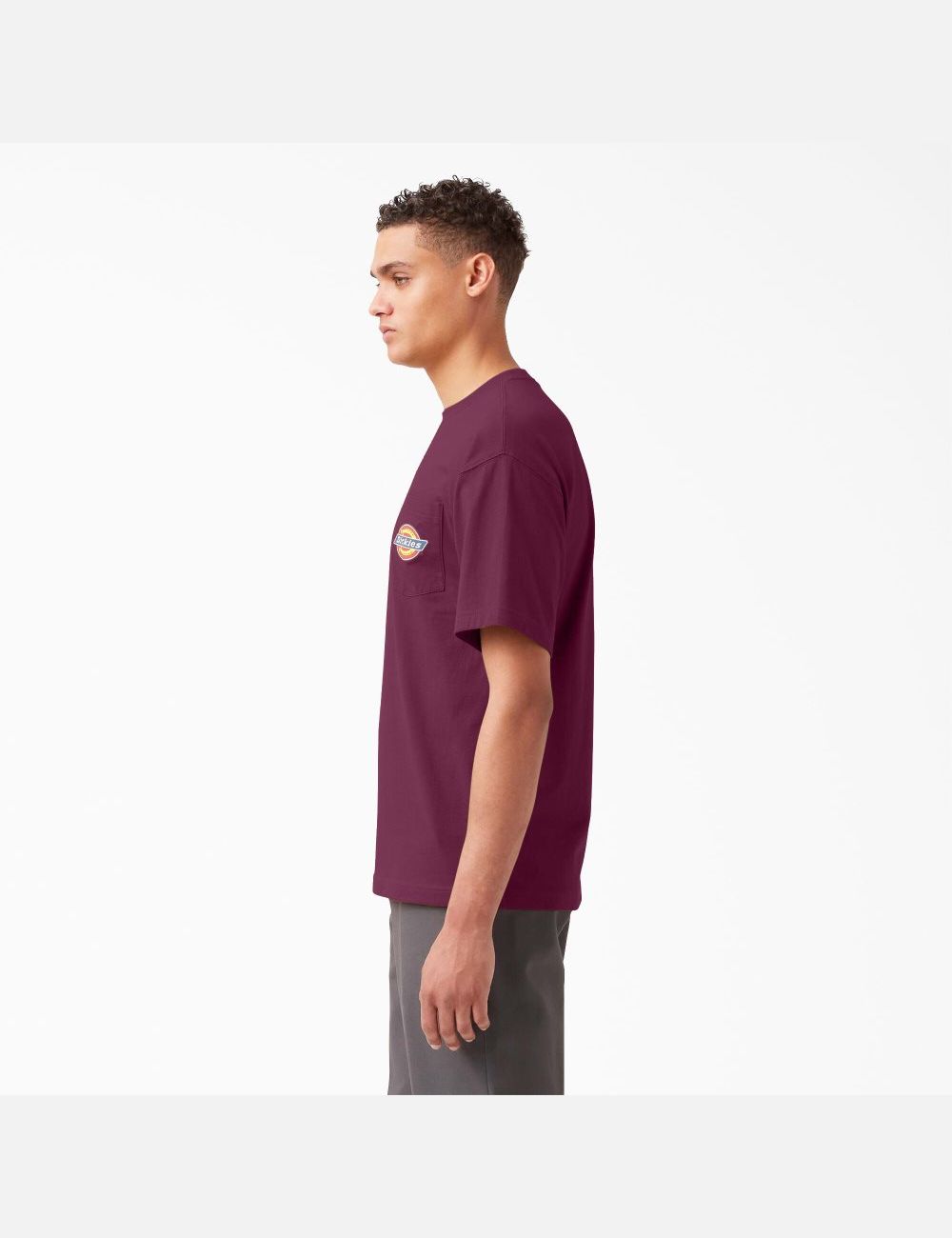 Grape Wine Dickies Chest Logo Pocket T-Shirts | 346XMSCEV