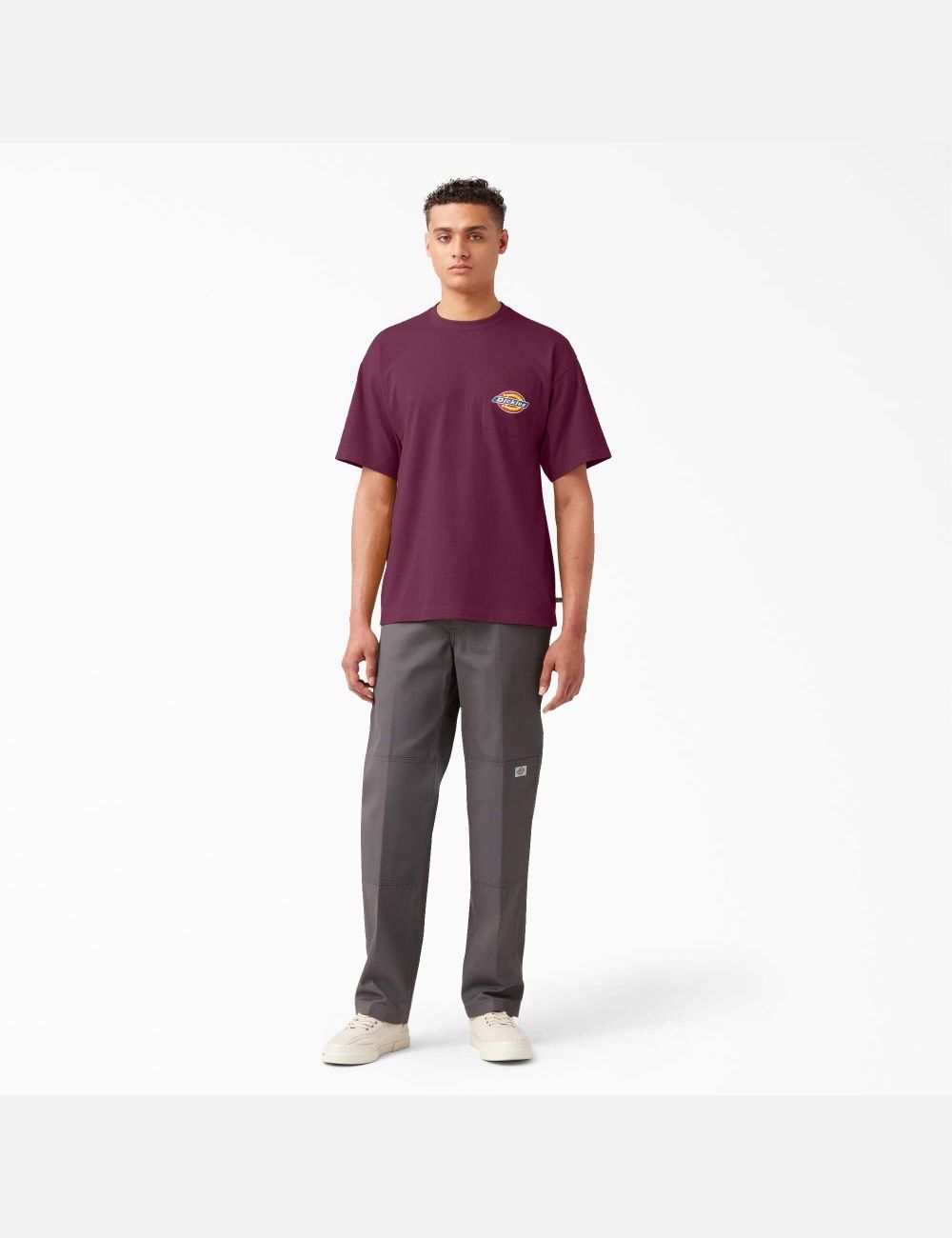 Grape Wine Dickies Chest Logo Pocket T-Shirts | 346XMSCEV