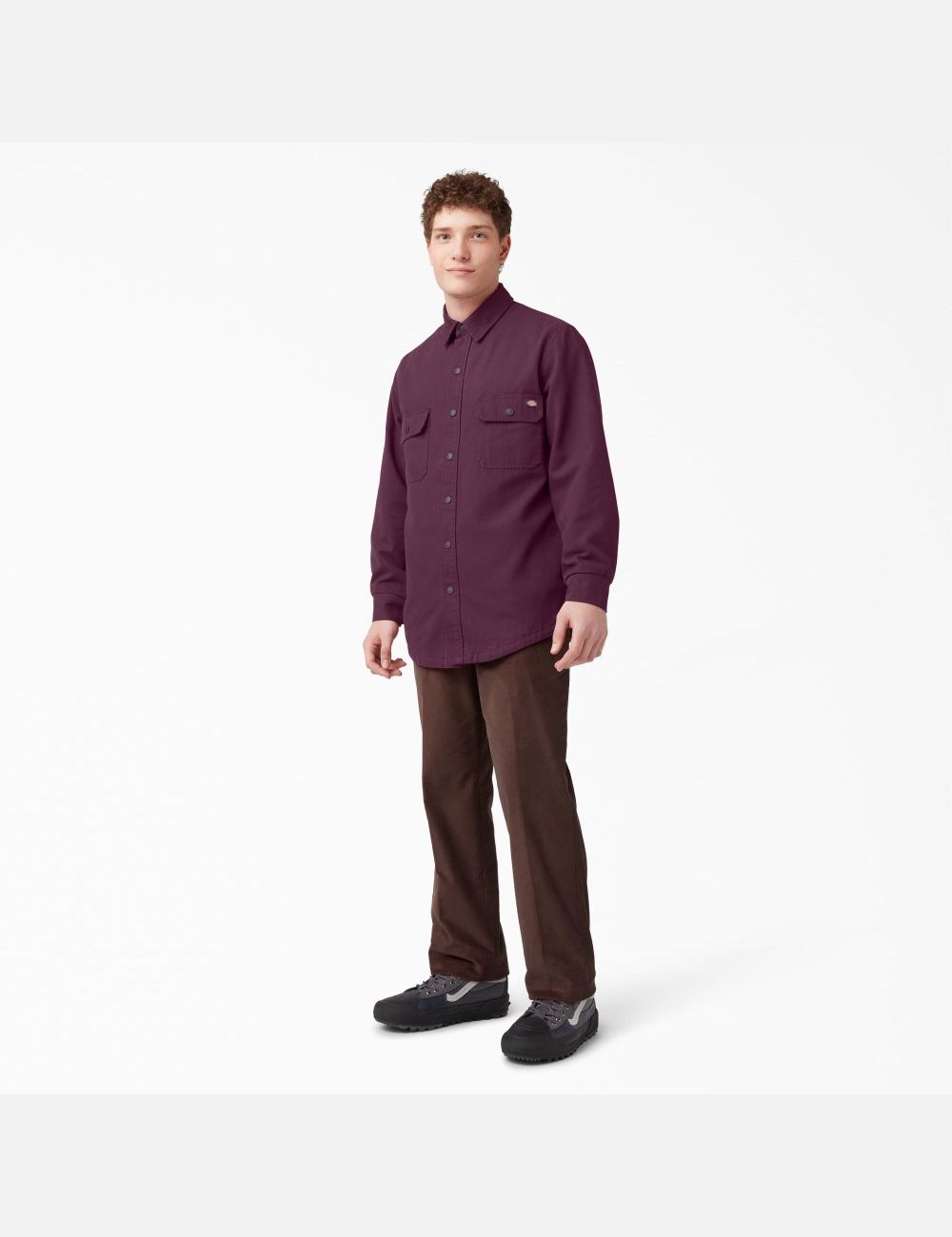 Grape Wine Dickies Duck Flannel-Lined Shirt Button Up | 265YFDMLN