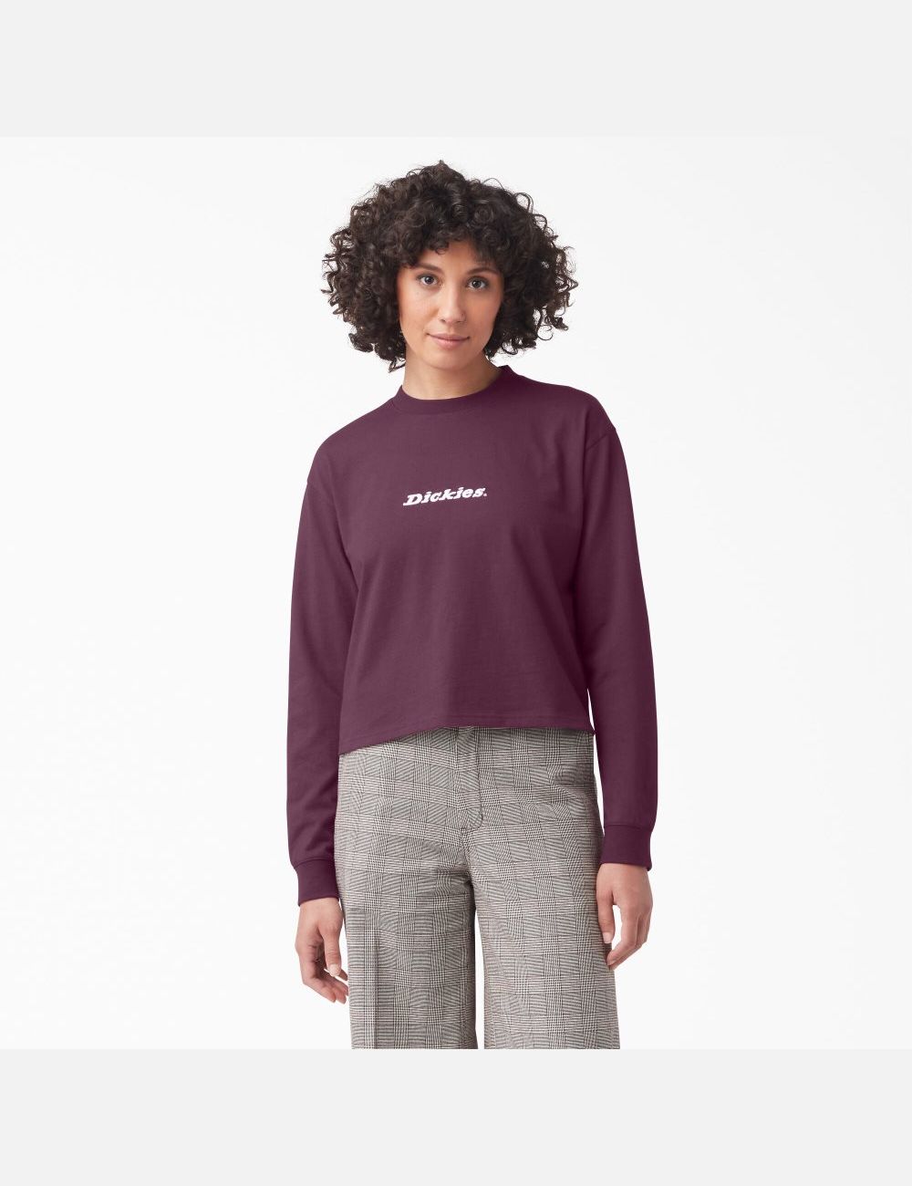 Grape Wine Dickies Long Sleeve Script Logo T-Shirt Cropped Tops | 179STEXWN