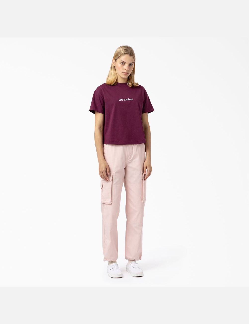 Grape Wine Dickies Loretto T-Shirt Cropped Tops | 516JVETIX