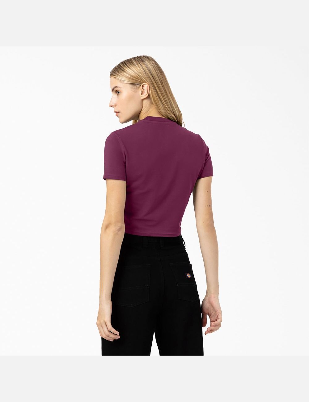 Grape Wine Dickies Maple Valley T-Shirt Cropped Tops | 082OYTIBE