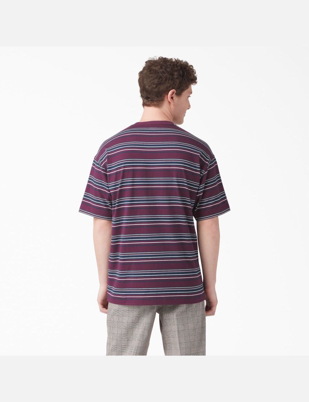 Grape Wine Stripe Dickies Relaxed Fit Striped Pocket T-Shirts | 403NFDWIZ