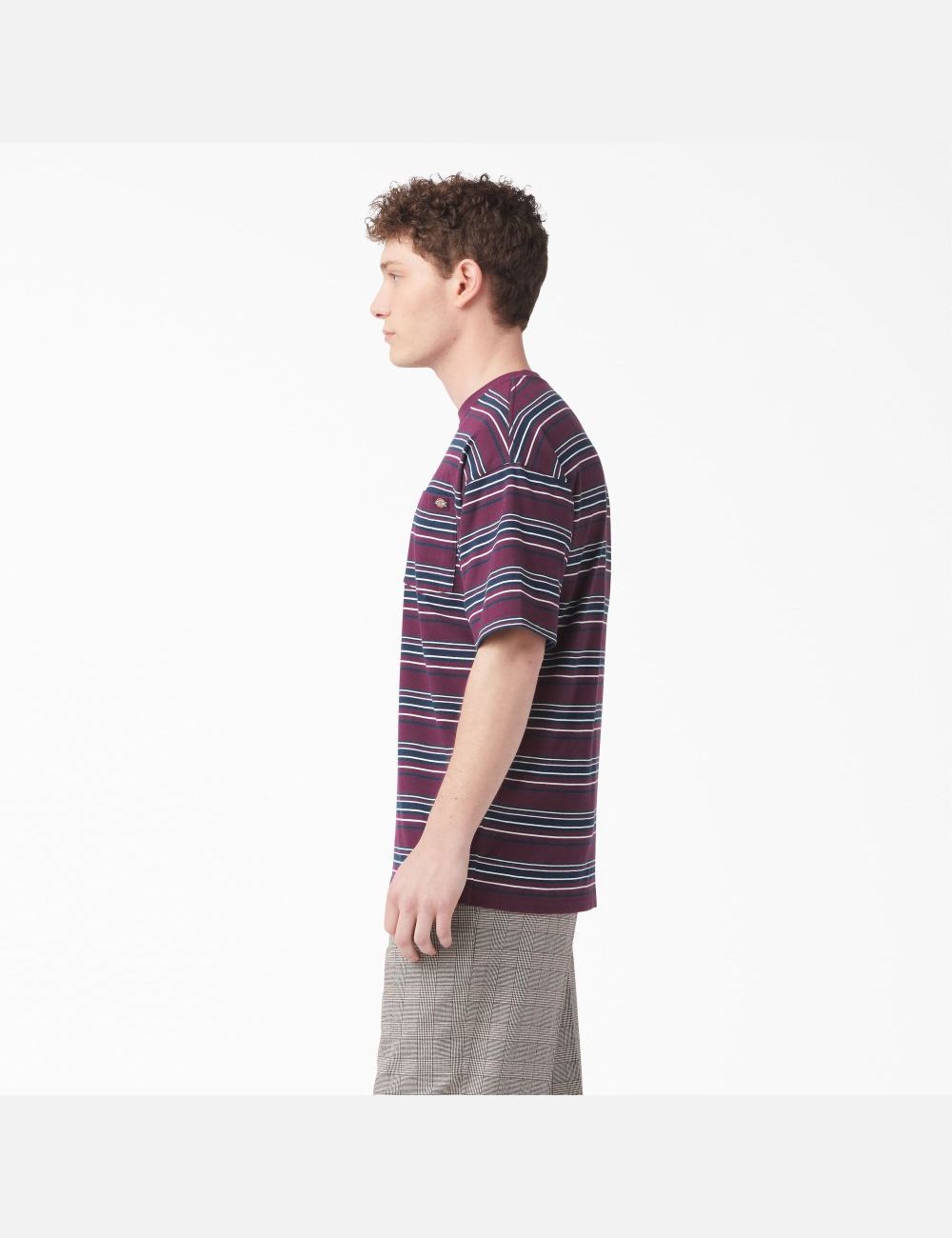 Grape Wine Stripe Dickies Relaxed Fit Striped Pocket T-Shirts | 403NFDWIZ