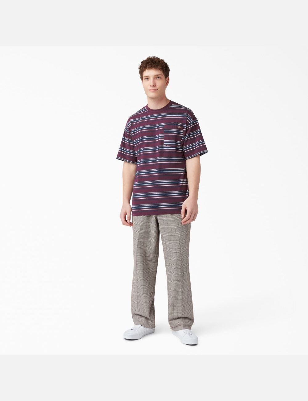 Grape Wine Stripe Dickies Relaxed Fit Striped Pocket T-Shirts | 403NFDWIZ