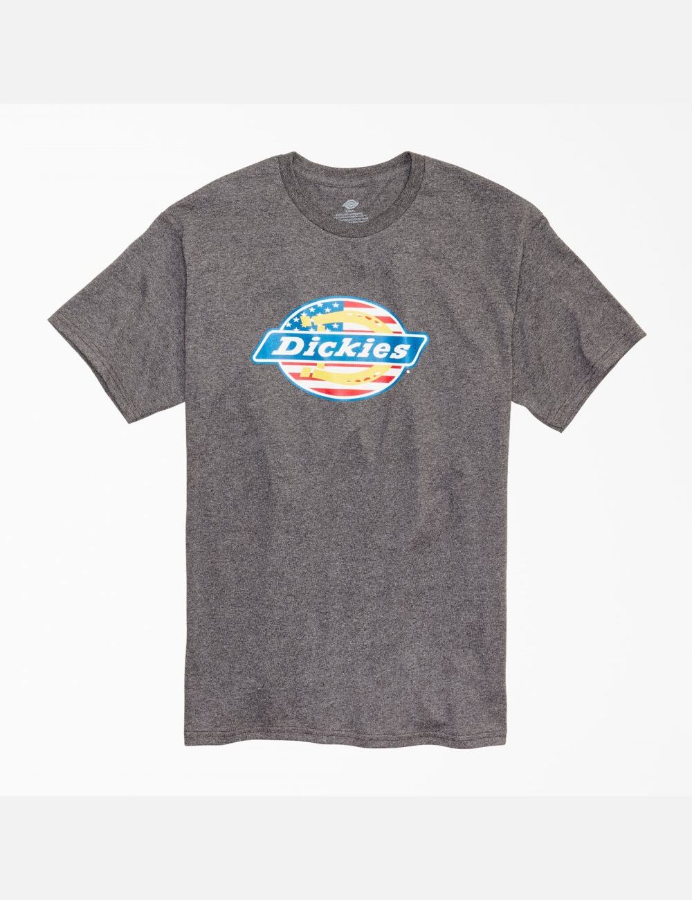 Gray Heather Dickies Ox Collar Flag Graphic T-Shirts | 582OQUFWG